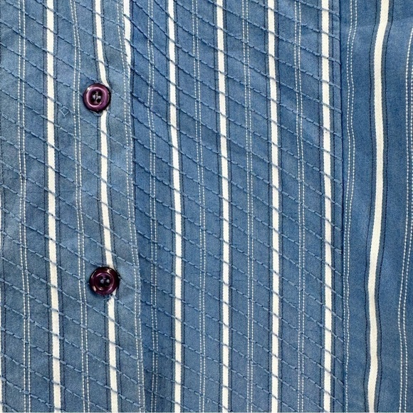 GOODCLOTHES Textured Stretch Women’s Blue Long Sleeve Button Down Size Large - Picture 7 of 13